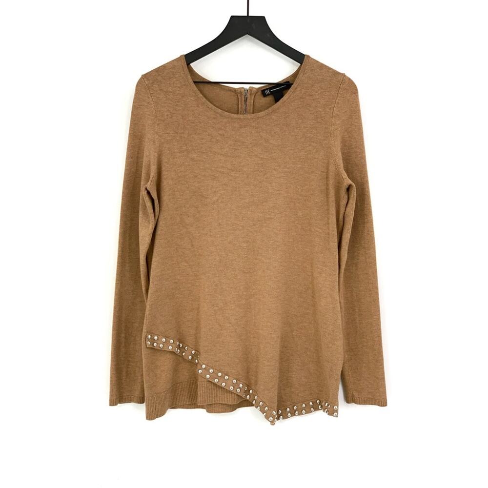 INC International Concepts Studded Sweater Tan M